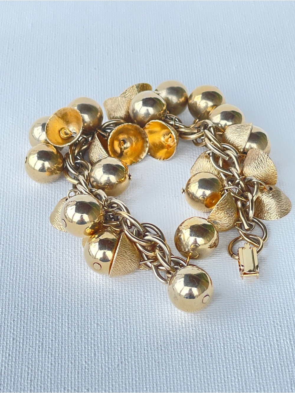 Gold Tone Ball and Bell Cha Cha Charm Bracelet